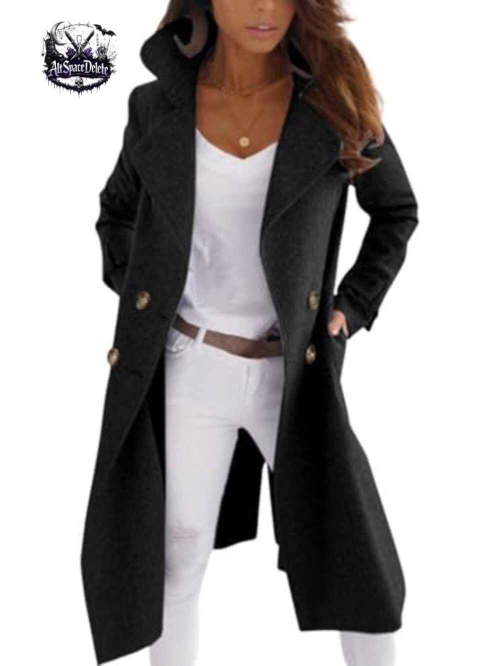 Women Wool Blend Double Breast Pea Coat Long Trench Overcoat Knee Length